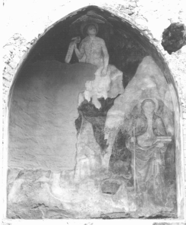 San Giovanni Battista con San Giacomo e angeli e San Cristoforo (?) (dipinto) - ambito trevigiano (prima metà sec. XV)
