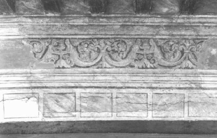motivi decorativi vegetali con sirene/ motivi de- corativi a finti marmi (dipinto) - ambito trevigiano (seconda metà sec. XV)