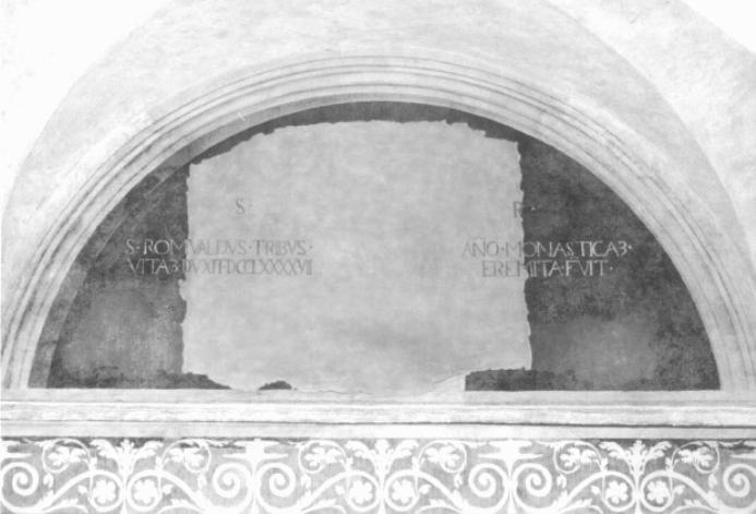 Iscrizione (e San Romualdo ?) (dipinto, frammento) di Rosin Zuanne (attribuito) - ambito trevigiano (sec. XVI)