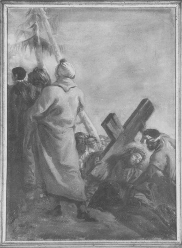 stazione VII: Gesù cade sotto la croce la seconda volta (dipinto) di Stecherle (sec. XX)