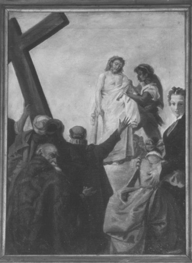 stazione X: Gesù spogliato e abbeverato di fiele (dipinto) di Stecherle (sec. XX)