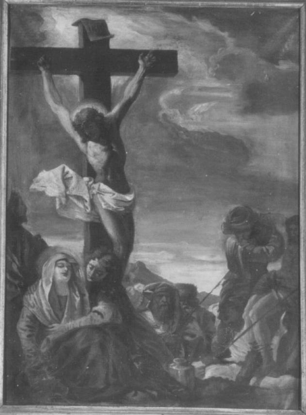 stazione XII; Gesù innalzato e morto in croce (dipinto) di Stecherle (sec. XX)