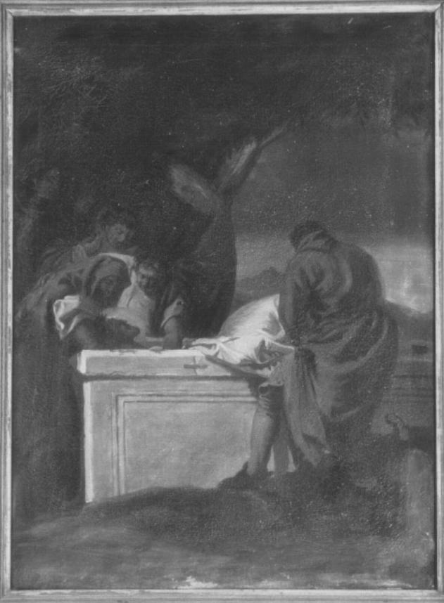 stazione XIV: Gesù deposto nel sepolcro (dipinto) di Stecherle (sec. XX)
