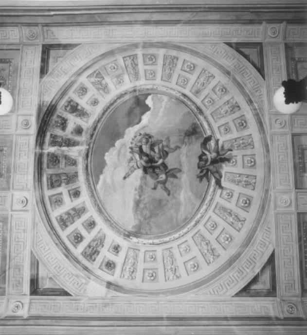 motivo decorativo a cassettoni con rosette/ cherubini (dipinto) di Bevilacqua Giovanni Carlo, Borsato Giuseppe (sec. XIX)