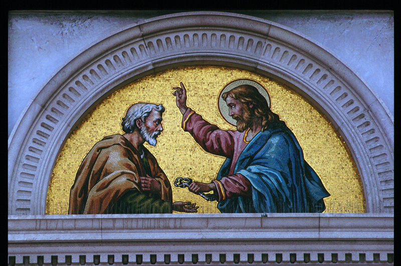 Cristo consegna le chiavi a San Pietro (decorazione musiva) di Motta Alvise - ambito veneto (sec. XX)