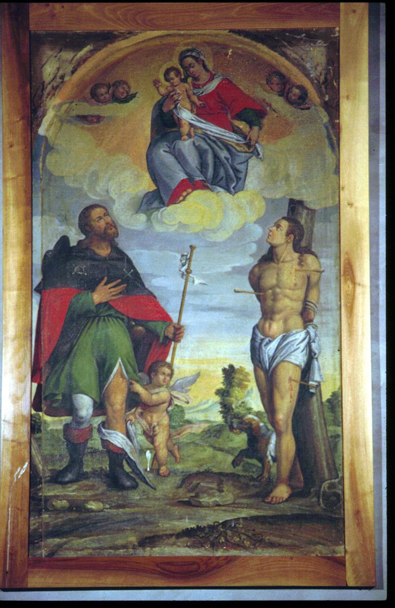 Madonna con Bambino, San Rocco e San Sebastiano (dipinto) di Frigimelica Francesco (attribuito) - ambito veneto (secondo quarto sec. XVII)