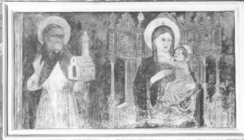 santo Camaldolese con modellino oratorio e Madonna con Bambino (dipinto) - ambito veneto (sec. XV)