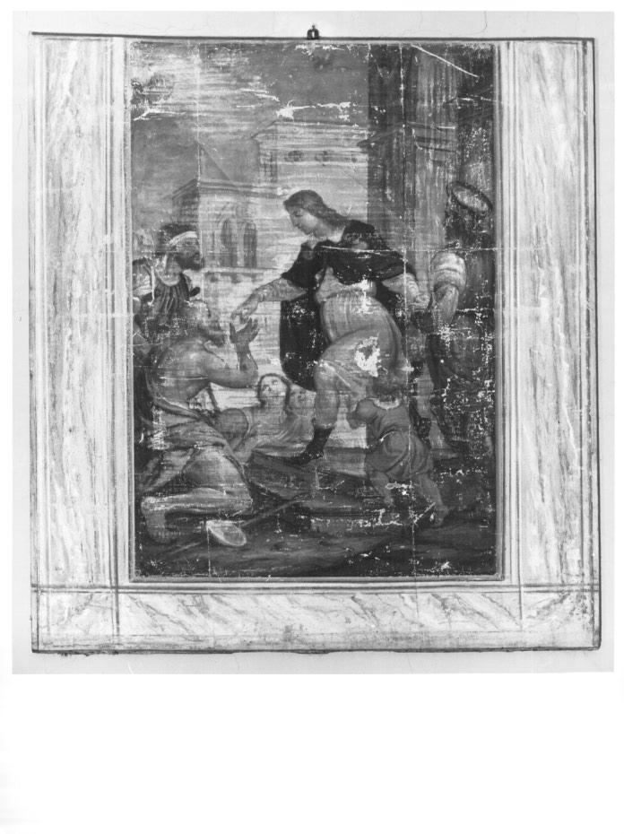 Beato Pellegrino distribuisce l'elemosina ai poveri (dipinto) - ambito veneto (secc. XVI/ XVII)
