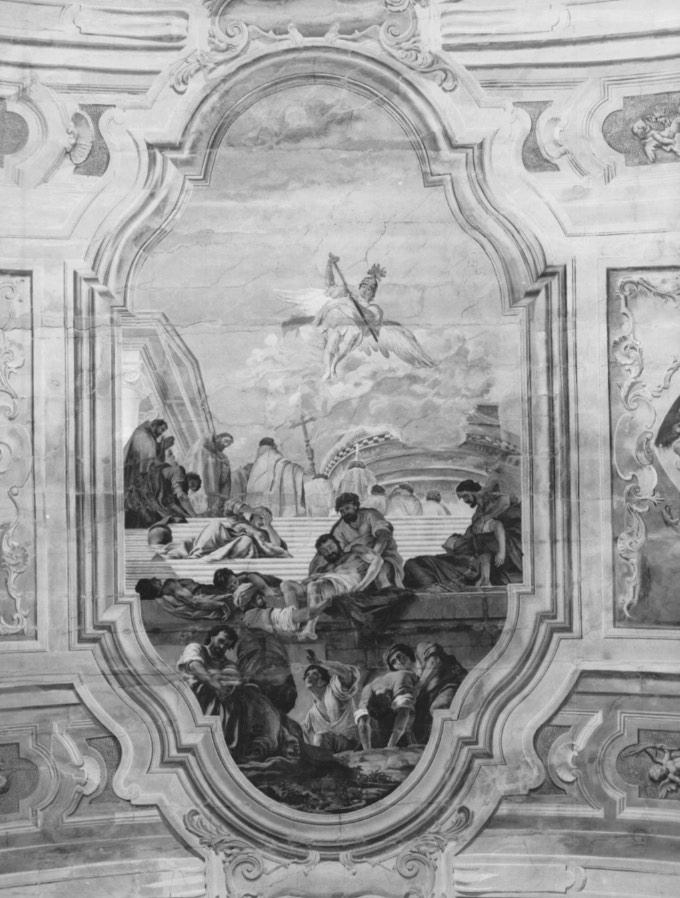 San Michele Arcangelo libera Roma dalla peste per intercessione del pontefice (dipinto) - ambito veneto (sec. XVIII)