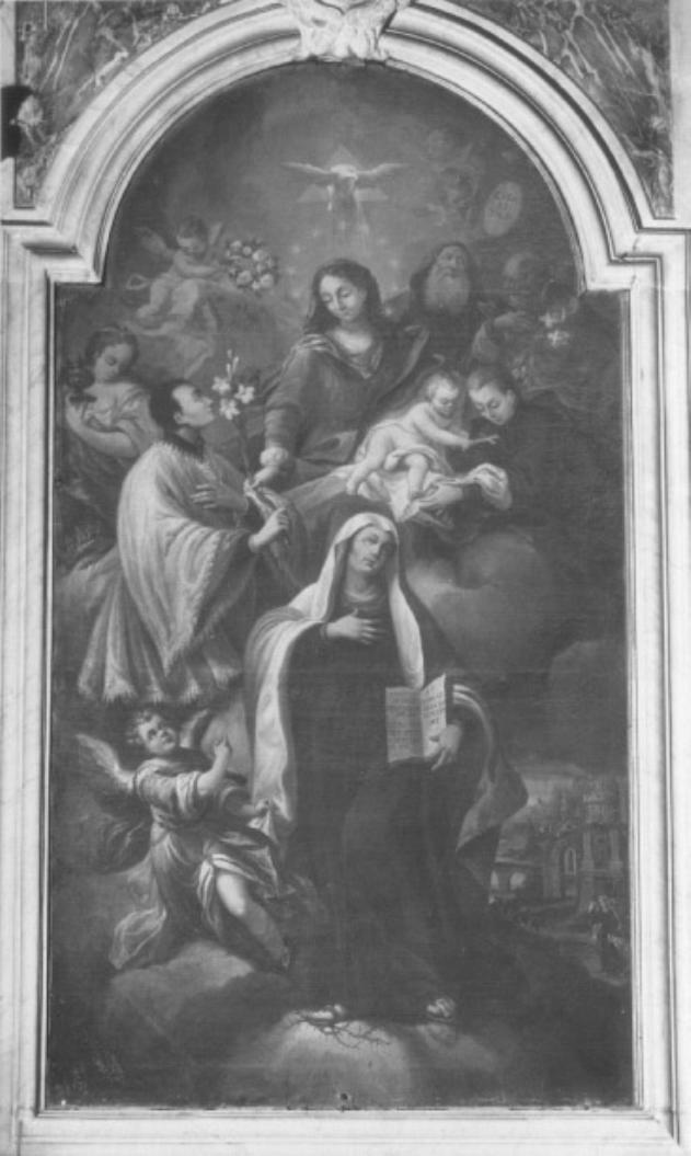 Madonna con Bambino, San Luigi, San Stanislao Kotska Santa Francesca Romana e Santi (dipinto) di Gabrieli Antonio (attribuito) - ambito veneto (sec. XVIII)