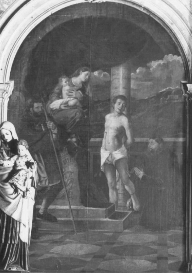 Madonna con Bambino/ San Rocco/ San Sebastiano/ Donatore Bonetto Sarcinelli (dipinto) di Nadalino Da Murano (attribuito) (sec. XVI)