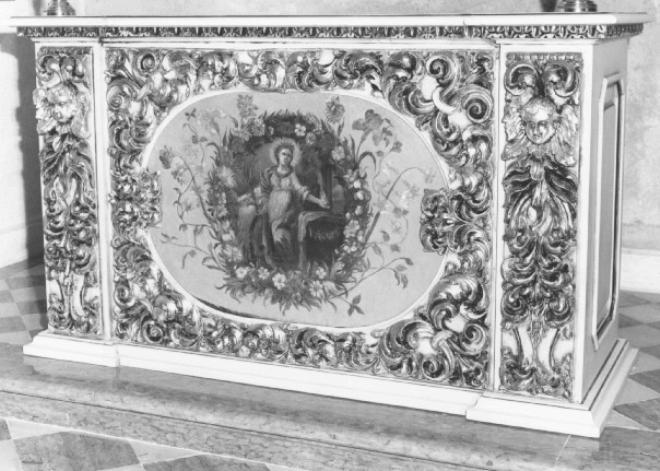 Santa Giustina/ motivi floreali (paliotto) - ambito veneto (sec. XVII)