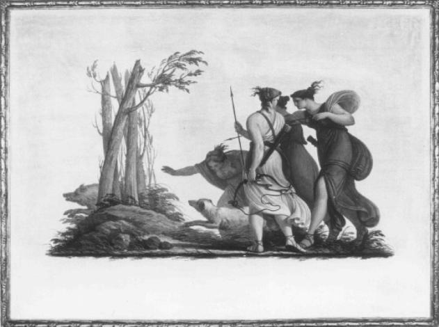 Diana e le compagne alla caccia (dipinto) di Bevilacqua Giovanni Carlo (sec. XIX)