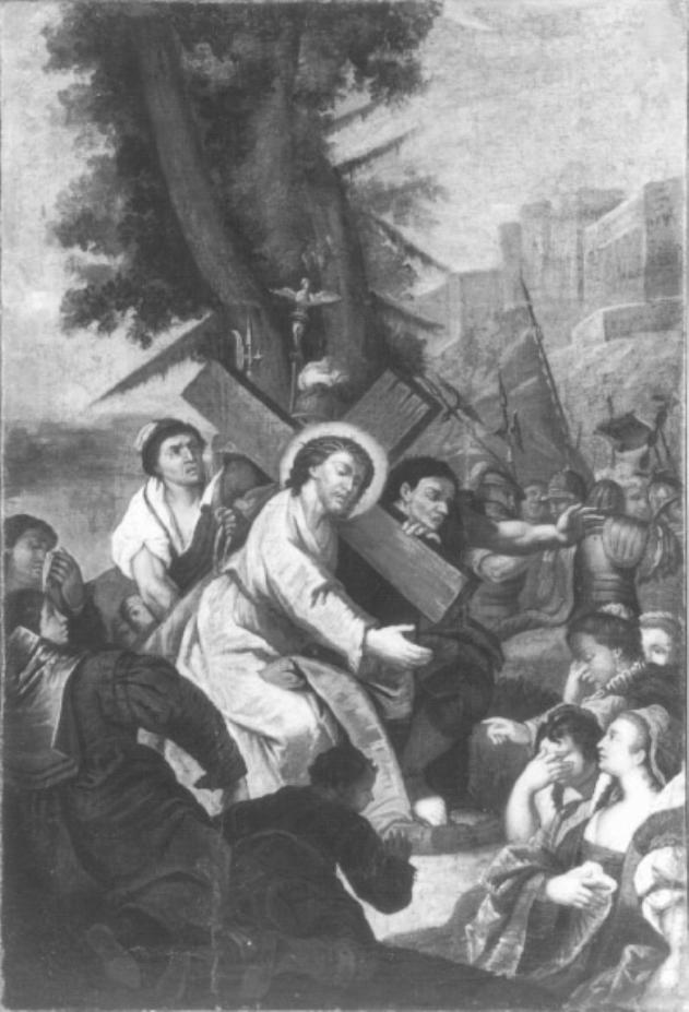 stazione V: Gesù aiutato dal Cireneo a portare la croce (dipinto) - ambito veneto (fine sec. XVI)