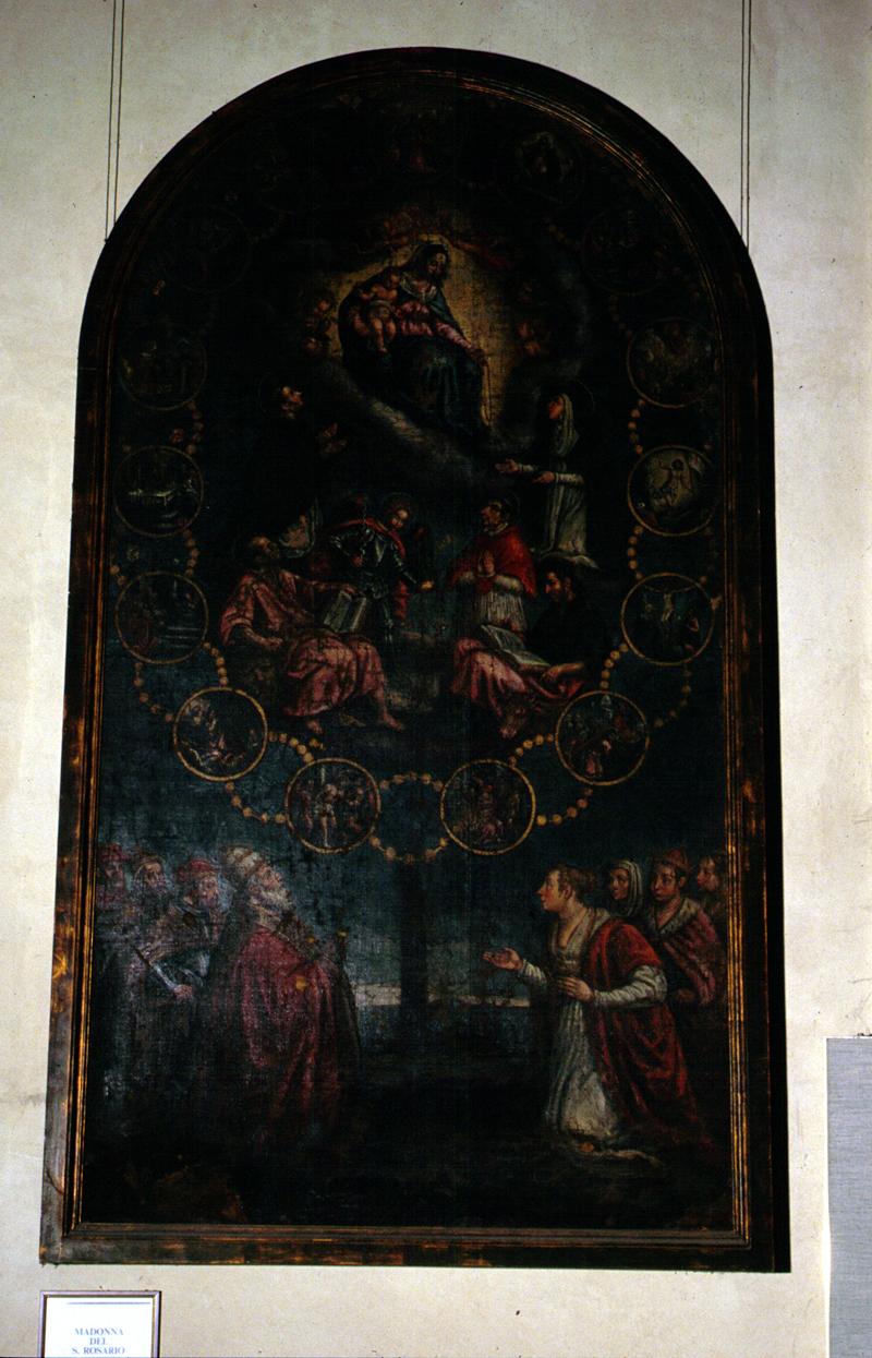 Madonna del Rosario tra San Domenico, Santa Caterina da Siena e santi domenicani (dipinto) - ambito veneto (prima metà sec. XVII)