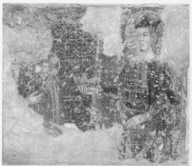Madonna del latte e S. Caterina d'alessandria (dipinto, frammento) - ambito veneto (sec. XIV)