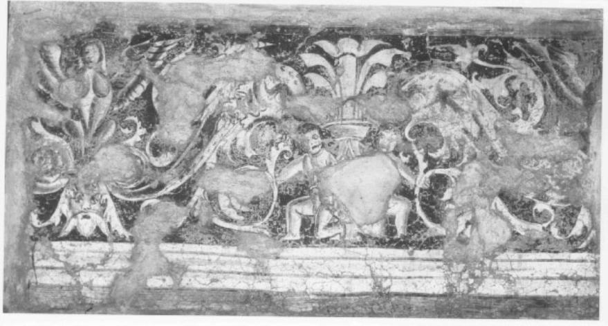 fregio decorativo con putti e delfini (dipinto, frammento) - ambito veneto (sec. XVI)