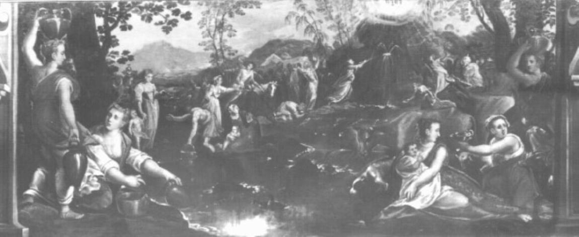 MosS fa scaturire l'acqua da una rupe (dipinto) di Toeput Ludovico Detto Pozzoserrato (sec. XVI)
