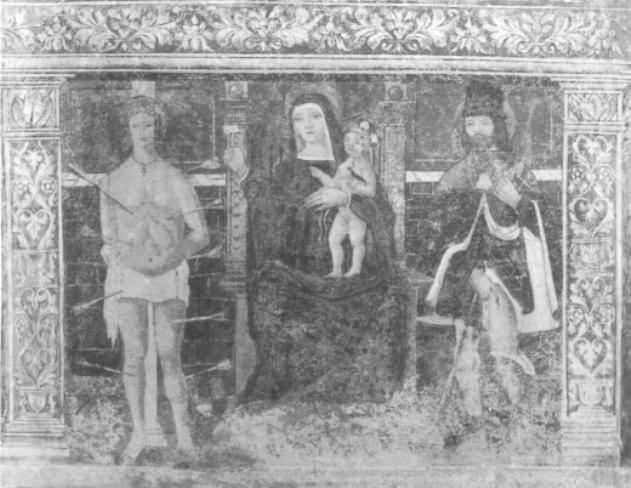 Madonna con Bambino tra San Sebastiano e San Rocco (dipinto) - ambito veneto (sec. XV)