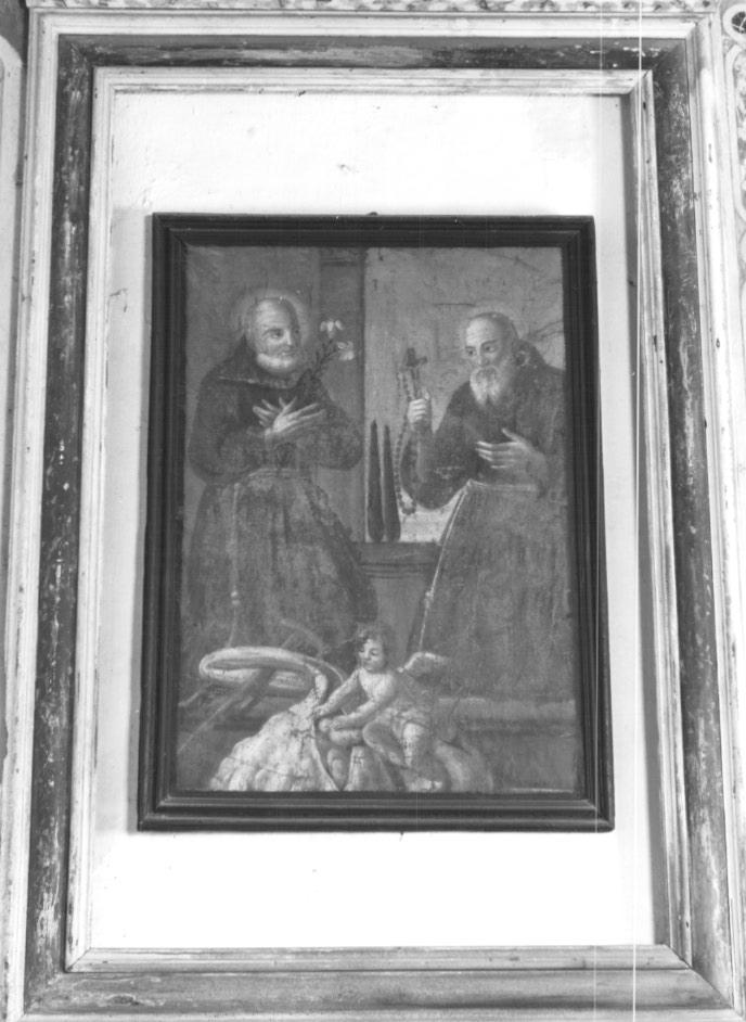 Santi francescani con giglio, crocifisso, rosario e angioletto (dipinto) - ambito veneto (sec. XVII)