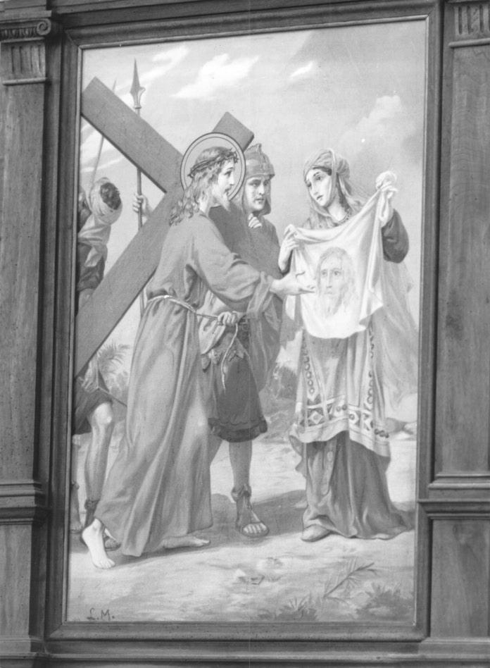 stazione VI: Gesù asciugato dalla Veronica (dipinto, elemento d'insieme) di Marzari Luigi (secc. XIX/ XX)