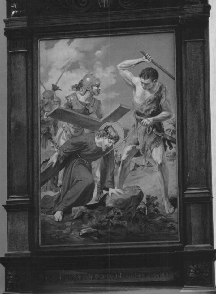 stazione VII: Gesù cade sotto la croce la seconda volta (dipinto, elemento d'insieme) di Marzari Luigi (secc. XIX/ XX)