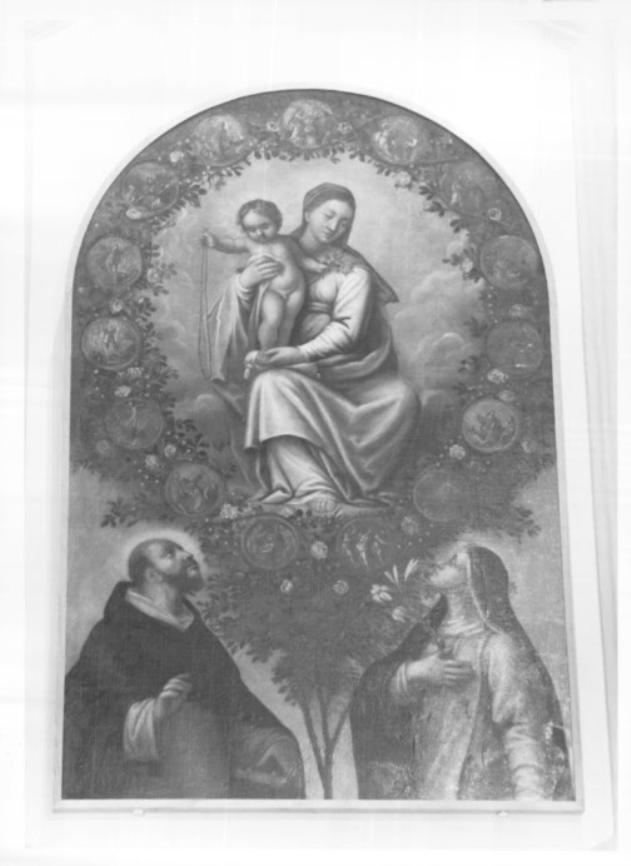 Madonna del Rosario con San Domenico, Santa Rosa da Lima e m isteri del ro sario (dipinto) - ambito veneto (primo quarto sec. XVII)
