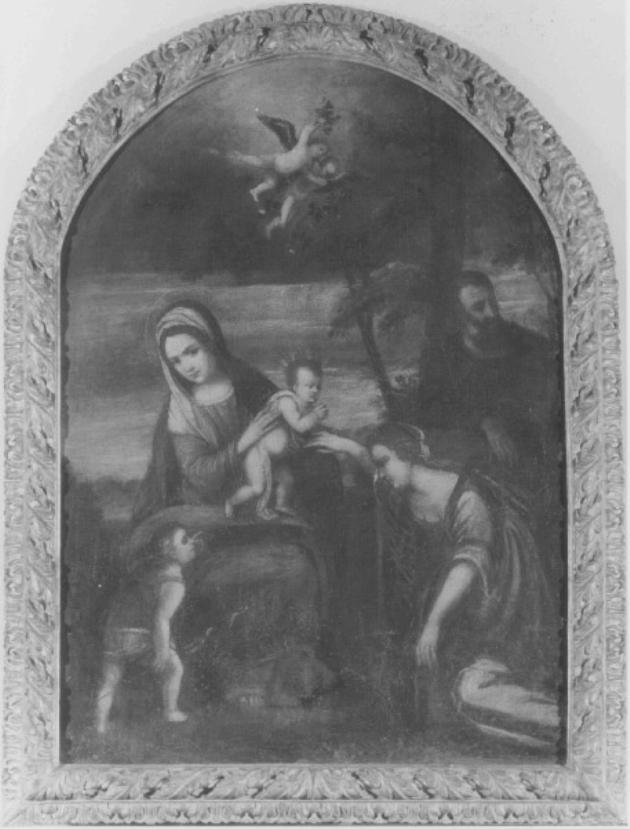 Sacra Famiglia con San Giovannino e Santa Caterina (dipinto) di Vecellio Francesco (attribuito) (prima metà sec. XVI)