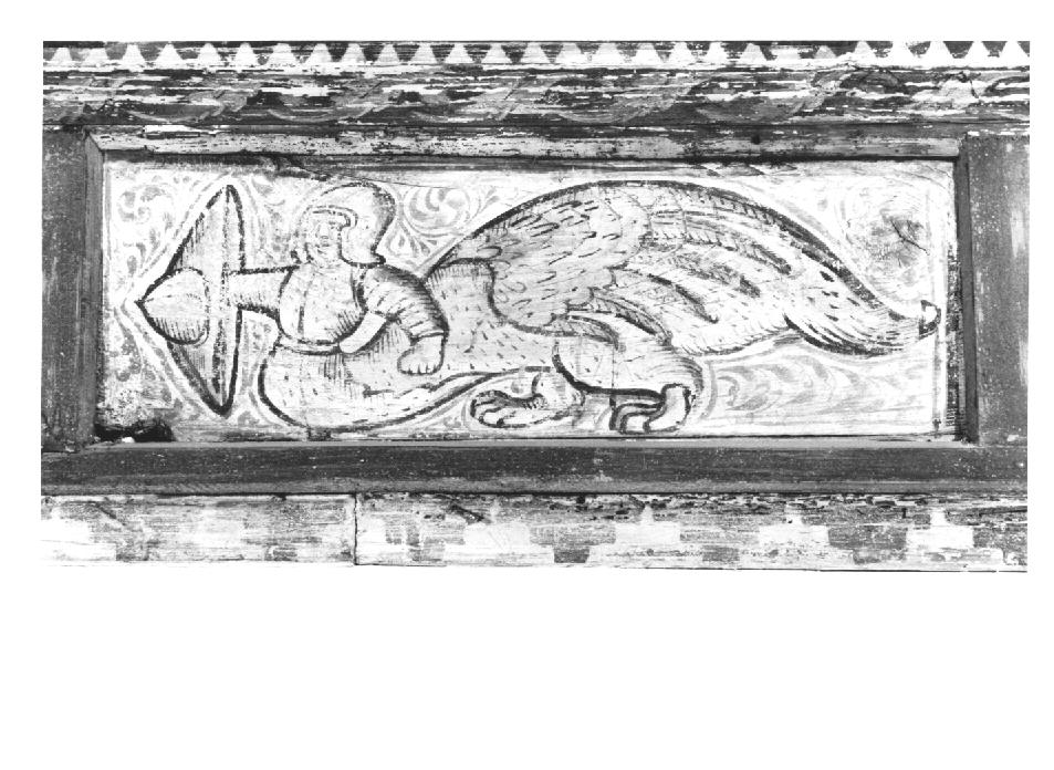 figura fantastica con elmo e scudo (dipinto) - ambito veneto (ultimo quarto sec. XV)