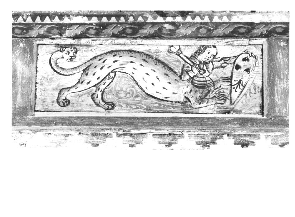 figura fantastica con scettro e scudo (dipinto) - ambito veneto (ultimo quarto sec. XV)