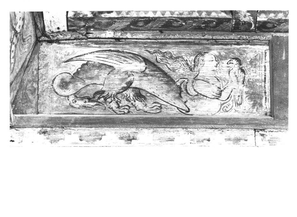 figura fantastica con falco (dipinto) - ambito veneto (sec. XV)