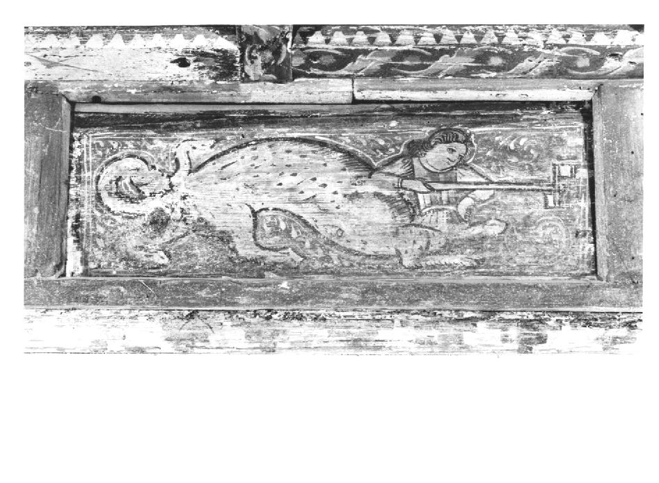 figura fantastica con lancia (dipinto) - ambito veneto (sec. XV)