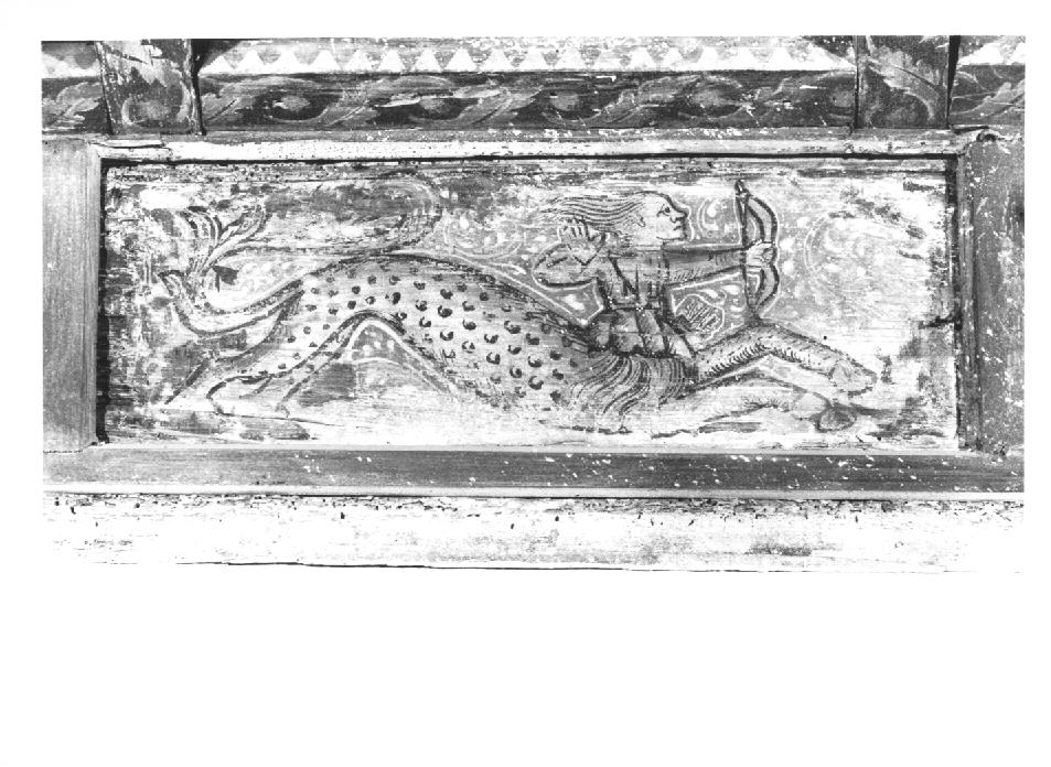 figura fantastica con arco e frecce (dipinto) - ambito veneto (sec. XV)