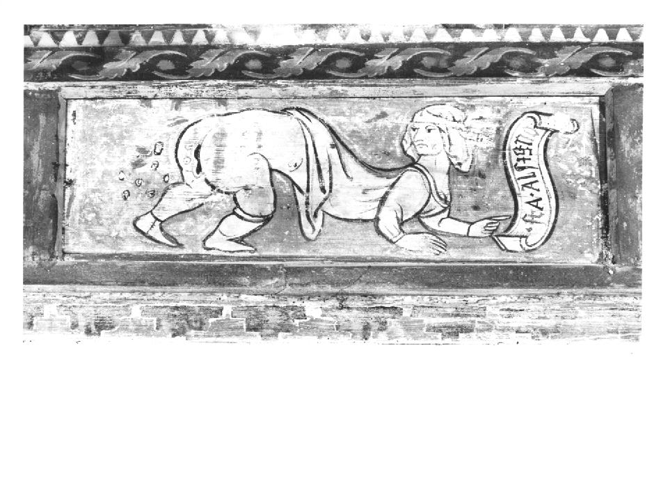 figura fantastica con cartiglio (dipinto) - ambito veneto (sec. XV)