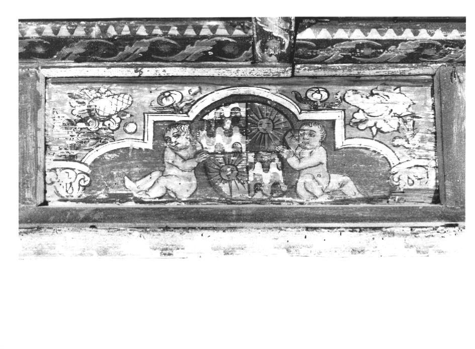 putti reggistemma e motivi decorativi floreali (dipinto) - ambito veneto (sec. XV)
