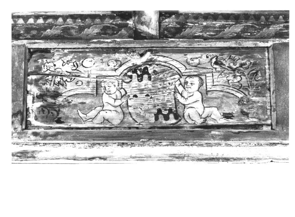 putti reggistemma e motivi decorativi floreali (dipinto) - ambito veneto (sec. XV)