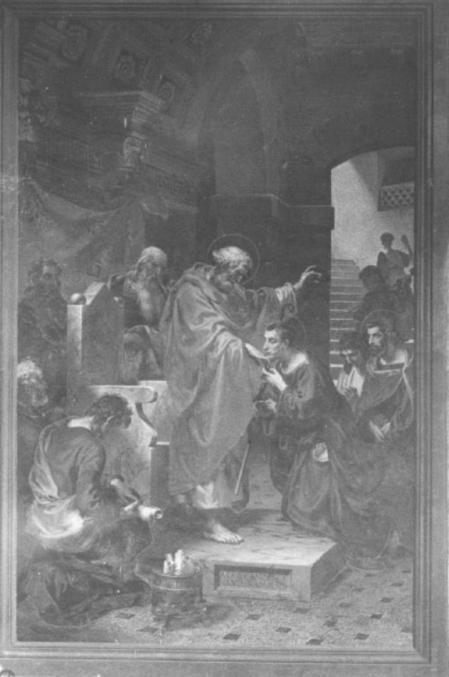 Santo Pietro che affida a Santo Prosdocimo l'evangelizzazione della religione veneziana (dipinto) di Seitz Ludovico (sec. XIX)