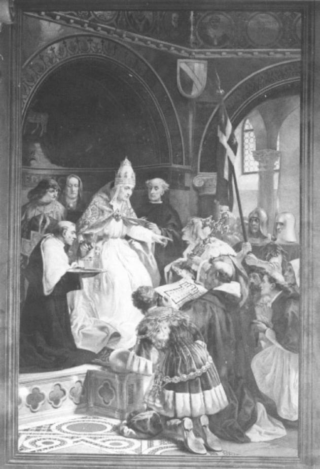 Benedetto XI che approva i piani della Chiesa di S. Nicol (dipinto) di Seitz Ludovico (sec. XIX)