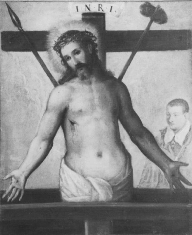 Cristo Passo (con figura in secondo piano) in Pieta' (dipinto) - ambito Italia settentrionale (secc. XVI/ XVII)