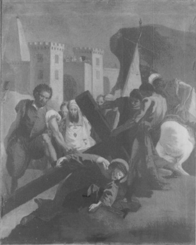Gesu' cade sotto la Croce la prima volta (stazione III) (dipinto) - ambito Italia settentrionale (sec. XIX)