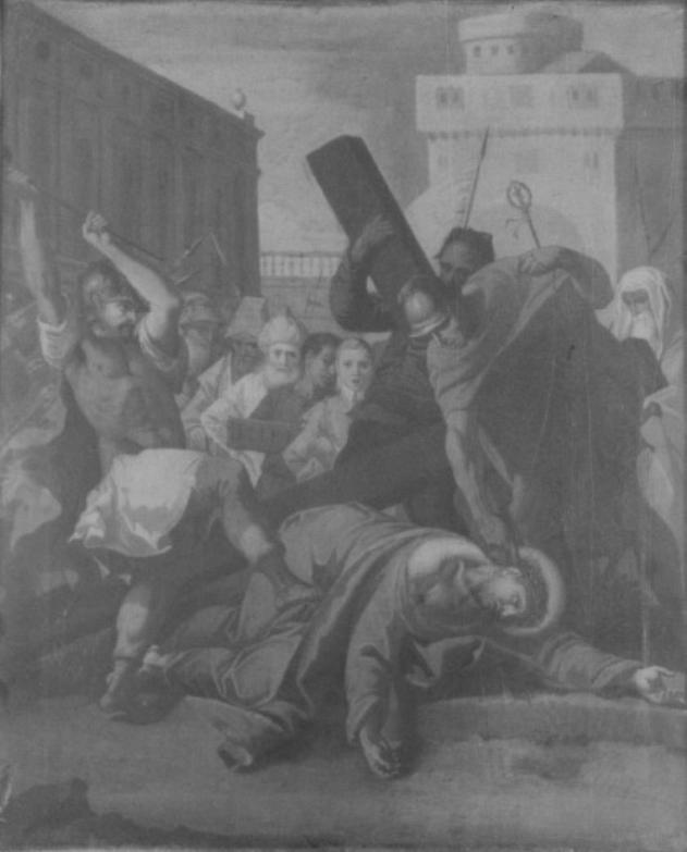 Gesu' cade sotto la Croce la seconda volta (stazione VII) (dipinto) - ambito Italia settentrionale (sec. XIX)