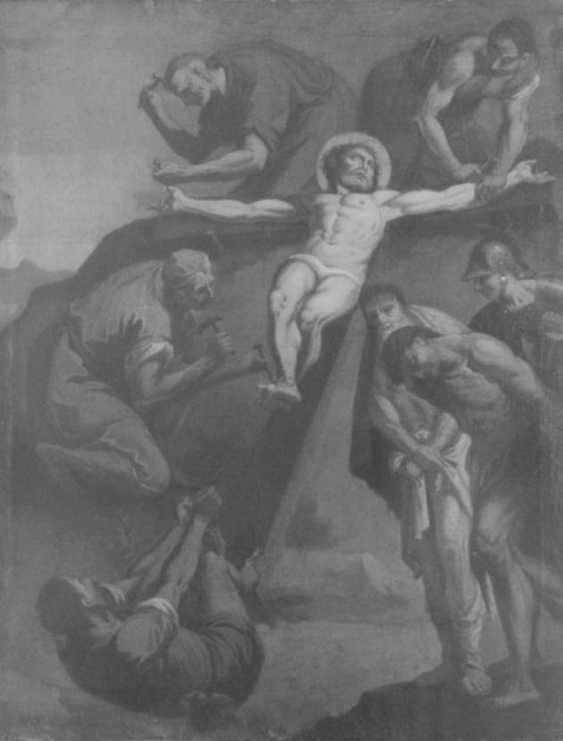 Gesu' inchiodato sulla Croce (stazione XI) (dipinto) - ambito Italia settentrionale (sec. XIX)