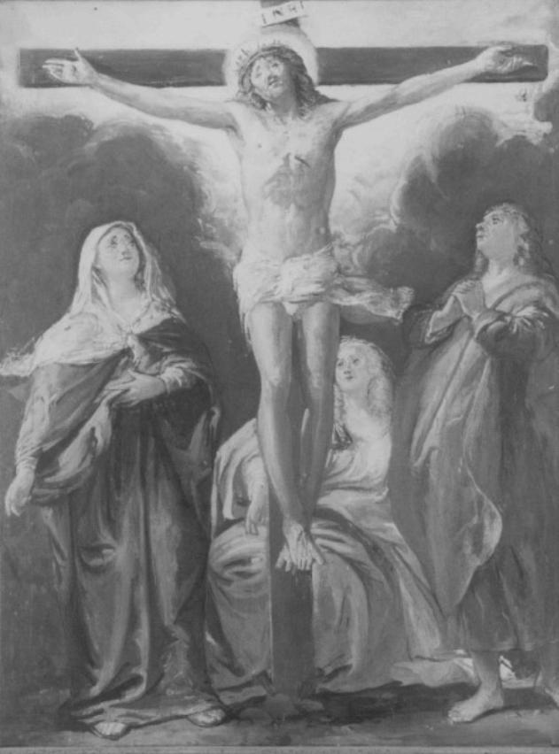 Stazione XII; Gesu' innalzato e morto in croce (dipinto) - ambito Italia settentrionale (sec. XIX)
