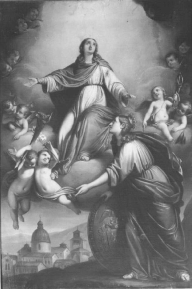 Santa Filomena in gloria / Figura allegorica con lo stemma di treviso (dipinto) - ambito veneto (prima metà sec. XIX)