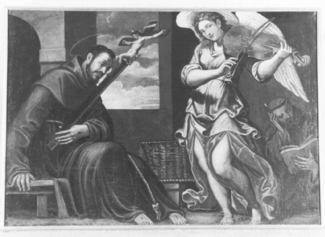 San Francesco d'Assisi e angelo musicante (dipinto) - ambito veneto (seconda metà sec. XVI)