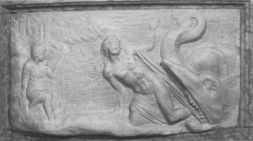 Giona esce dal ventre della balena (rilievo) di Tagliapietra Giovanni Battista - ambito veneziano (sec. XVII)