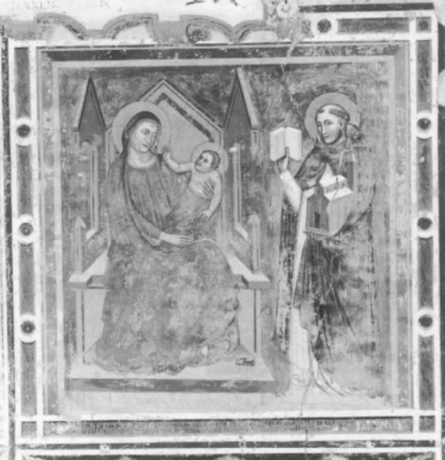 Madonna con Bambino e santo (dipinto) - ambito marchigiano (?) (prima metà sec. XIV)