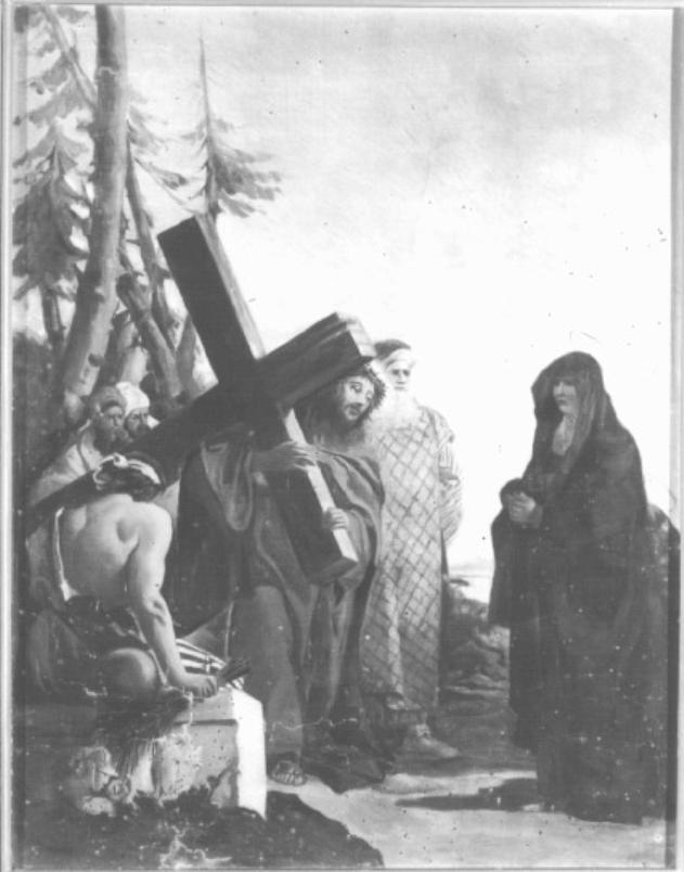 stazione IV: Gesù incontra la Madonna (dipinto) di Caliari Paolo Detto Paolo Veronese (maniera) - ambito veneto (ultimo quarto sec. XVI)