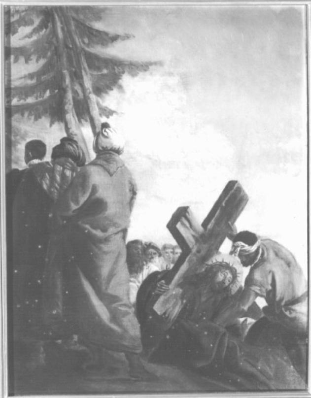 stazione V: Gesù aiutato dal Cireneo a portare la croce (dipinto) di Caliari Paolo Detto Paolo Veronese (maniera) - ambito veneto (ultimo quarto sec. XVI)