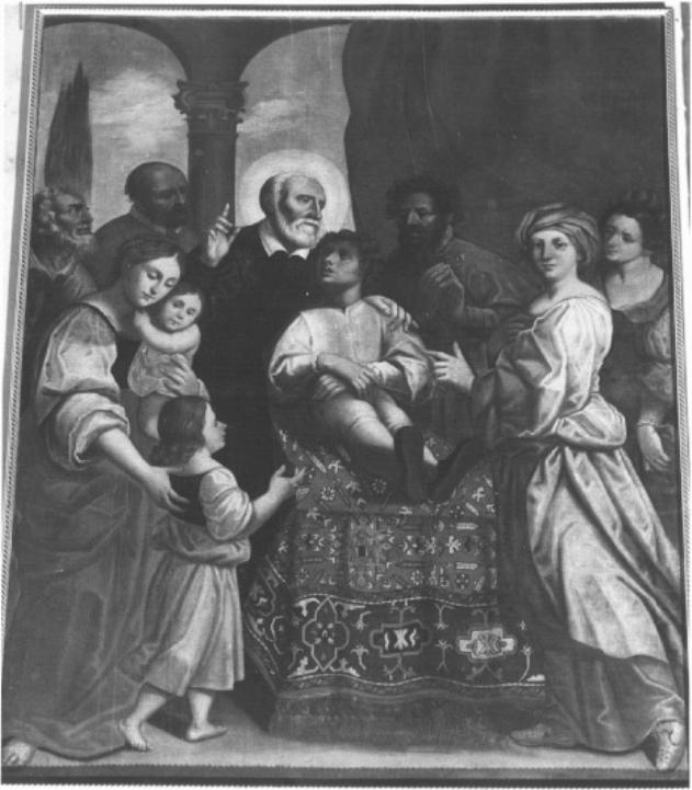 San Filippo resuscita un bimbo (dipinto) di Pellizzari Giovanni Battista (prima metà sec. XVII)